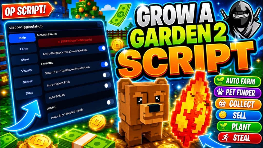 Miniatura de un video de SpiderScripts sobre Grow a Garden 2 con auto farm y buscador de mascotas